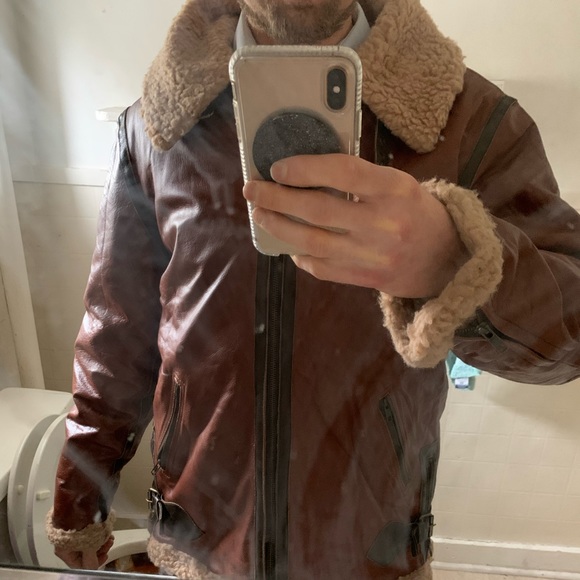 100% Sheepskin Leather & Sherpa B-52 Bomber Jacket - Picture 1 of 3